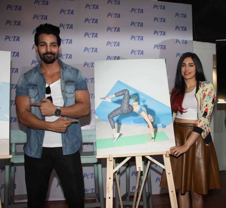 Bollywood actors Harshvardhan Rane and Adah Sharma during the launch of People for the Ethical Treatment of Animals (PETA) vegan fashion lookbook in Mumbai on April 4, 2017. Adah Sharma,Harshvardhan Rane,PETA,Launch of PETA vegan fashion lookbook,Adah Sharma and Harshvardhan Rane,vegan fashion lookbook