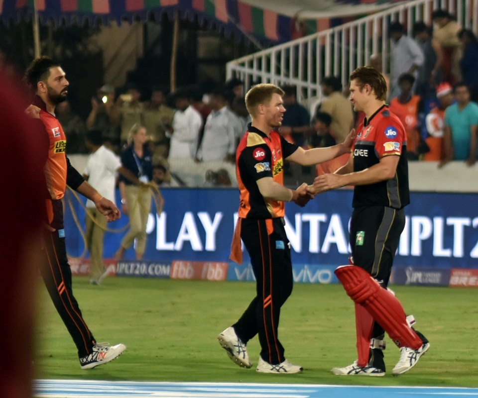 They suffered a bigger blow in the next over when Gayle slightly mistimed a shot off Deepak Hooda only to offer a skier to David Warner at long-off. Kedar Jadhav and Travis Head gave RCB a glimmer of hope with a 56-run stand off 31 balls but Ben Cutting produced an excellent bit of fielding to run out Jadhav and put an end to what was shaping to be a promising partnership. It was all downhill from there for RCB as they lost wickets at regular intervals. By the time Ashish Nehra removed Shane Watson and Sreenath Aravind off consecutive deliveries in the 18th over with RCB still needing 52 runs, the match was almost as good as over. Nehra, Bhuvneshwar Kumar and Rashid Khan clinched two wickets each while Deepak Hooda and Bipul Sharma got one each. IPL 2017,IPL,Sunrisers Hyderabad beat Royal Challengers Bangalore,Sunrisers Hyderabad,Royal Challengers Bangalore,RCB,Shikhar Dhawan,Yuvraj Singh