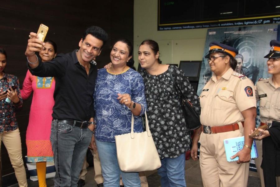Bollywood actor Manoj Bajpayee during the special screening of film Naam Shabana organised for the Mumbai Police officers in Mumbai on April 5, 2017. Naam Shabana,Naam Shabana Special screening,Manoj Bajpayee,Naam Shabana Special screening pics,Naam Shabana Special screening images,Naam Shabana Special screening photos,Naam Shabana Special screening stills,Naam Shabana Special screening pictures