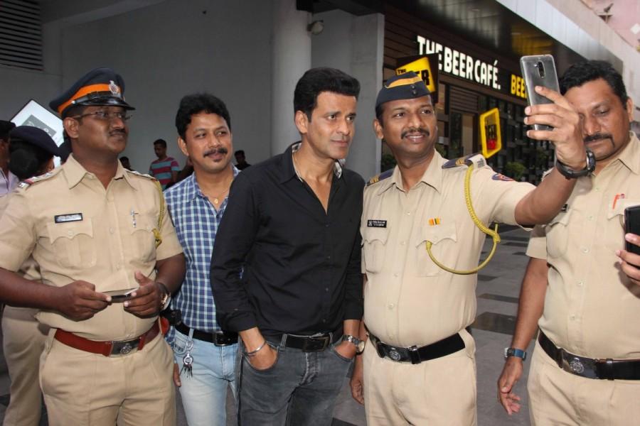 Bollywood actor Manoj Bajpayee during the special screening of film Naam Shabana organised for the Mumbai Police officers in Mumbai on April 5, 2017. Naam Shabana,Naam Shabana Special screening,Manoj Bajpayee,Naam Shabana Special screening pics,Naam Shabana Special screening images,Naam Shabana Special screening photos,Naam Shabana Special screening stills,Naam Shabana Special screening pictures