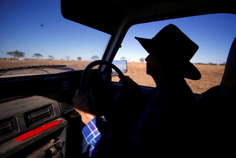 McKeown drives her truck in a paddock as she prepares to hand-feed her cattle. Solitary life,Australia,Australia Outback,May McKeown,remote Australia