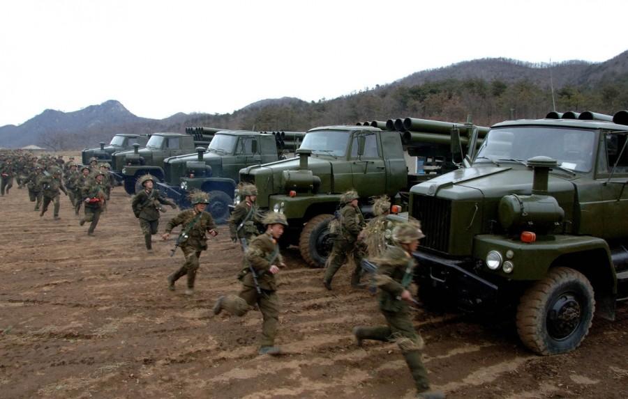 North Korean soldiers run as they attend military training in an undisclosed location. North Korean military,North Korean,Korean People,Korean People Army