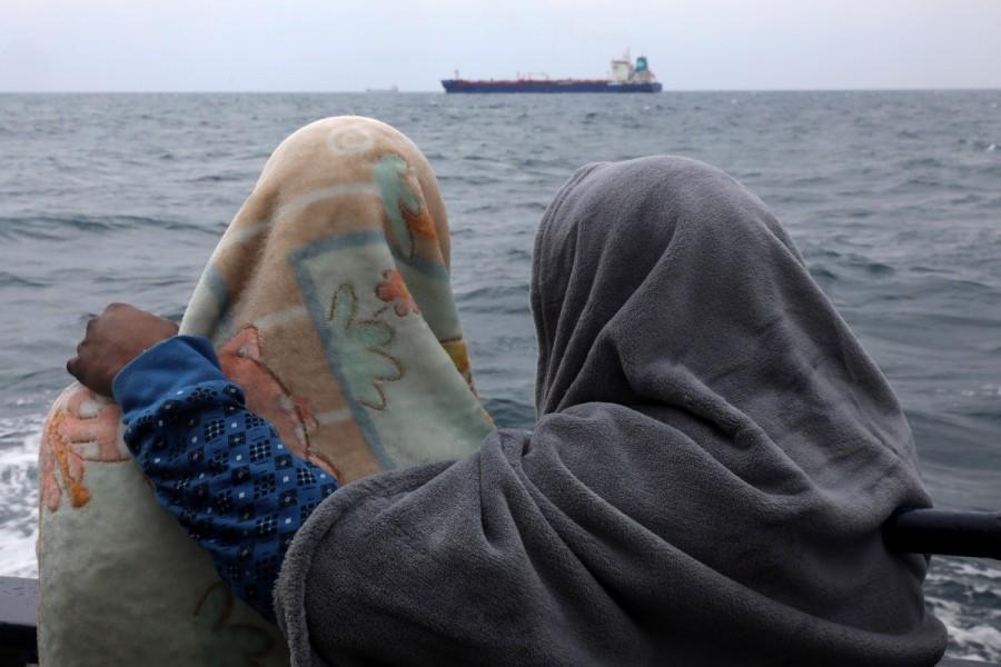 Migrants from Bangladesh are seen aboard the former fishing trawler Golfo Azzurro, following their rescue. Italy has become the main arrival point in Europe for people fleeing persecution and poverty in Africa, most of them crossing the Mediterranean from lawless Libya in search of a better life. Mediterranean,Mediterranean sea,480 migrants rescued,Baby migrants,migrants