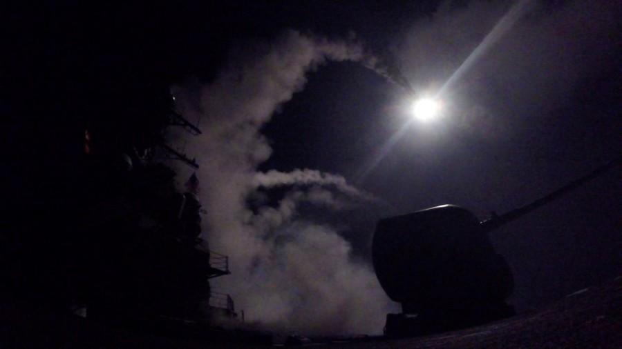 U.S. Navy guided-missile destroyer USS Porter (DDG 78) conducts strike operations while in the Mediterranean Sea which U.S. Defense Department said was a part of cruise missile strike against Syria on April 7, 2017. US,military strike,Syrian government,chemical weapons attack,chemical weapons,Chemical weapons attack syria,President Donald Trump,Donald Trump,Syria