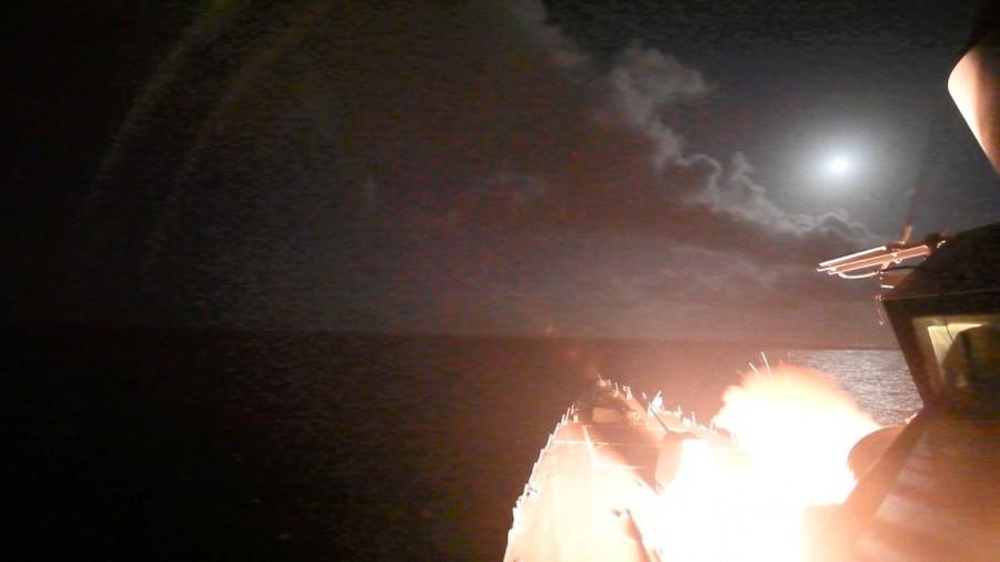 U.S. Navy guided-missile destroyer USS Porter (DDG 78) conducts strike operations while in the Mediterranean Sea which U.S. Defense Department said was a part of cruise missile strike against Syria on April 7, 2017. US,military strike,Syrian government,chemical weapons attack,chemical weapons,Chemical weapons attack syria,President Donald Trump,Donald Trump,Syria
