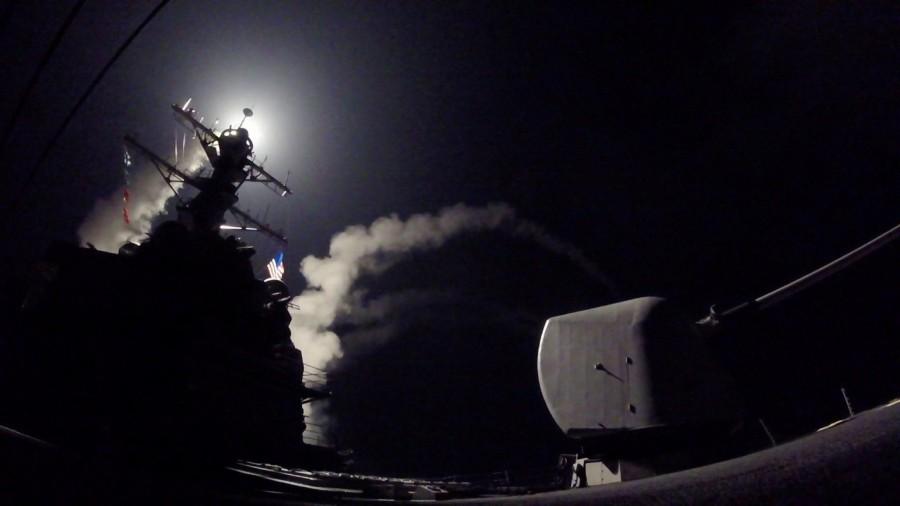 U.S. Navy guided-missile destroyer USS Porter (DDG 78) conducts strike operations while in the Mediterranean Sea which U.S. Defense Department said was a part of cruise missile strike against Syria on April 7, 2017. US,military strike,Syrian government,chemical weapons attack,chemical weapons,Chemical weapons attack syria,President Donald Trump,Donald Trump,Syria