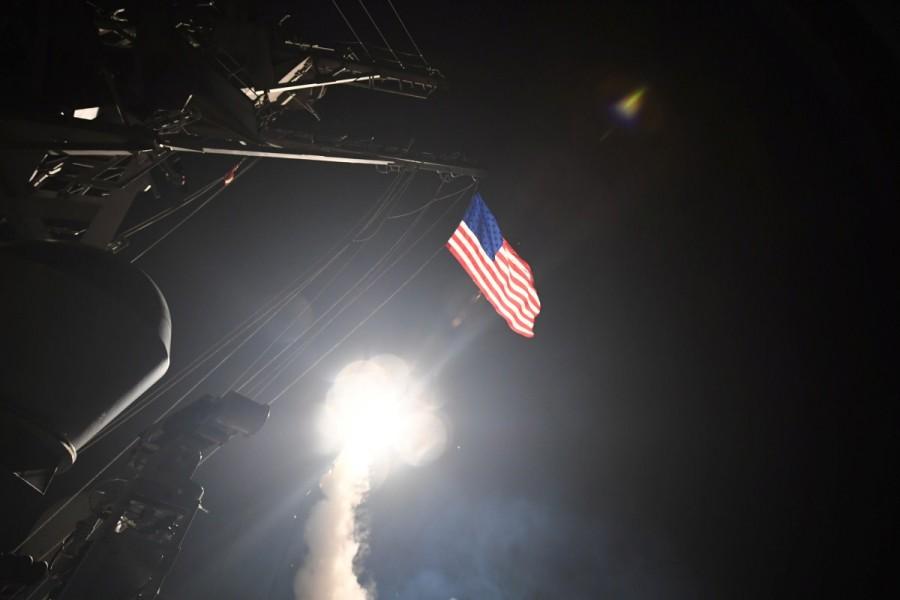 U.S. Navy guided-missile destroyer USS Porter (DDG 78) conducts strike operations while in the Mediterranean Sea which U.S. Defense Department said was a part of cruise missile strike against Syria on April 7, 2017. US,military strike,Syrian government,chemical weapons attack,chemical weapons,Chemical weapons attack syria,President Donald Trump,Donald Trump,Syria