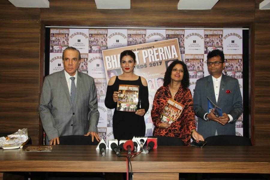 Bollywood actor Raveena Tandon during the unveiling of the Bharat Prerna Awards special issue powered by Stardust in Mumbai on April 7, 2017. Raveena Tandon,actress Raveena Tandon,Bharat Prerna Awards special issue,Bharat Prerna Awards,Raveena Tandon pics,Raveena Tandon images,Raveena Tandon stills,Raveena Tandon pictures,Raveena Tandon photos