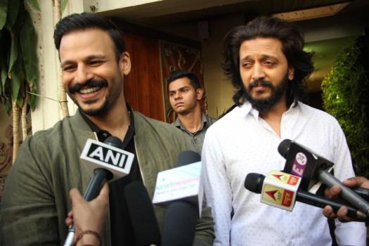 Bollywood actors Vivek Oberoi and Ritesh Deshmukh promote film Bank Chor in Mumbai on April 7, 2017.