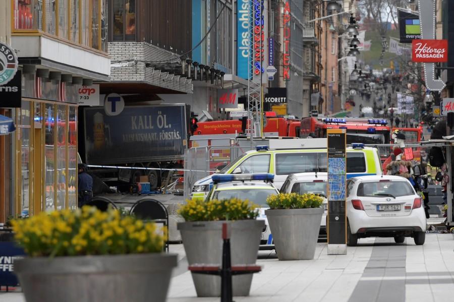 People were killed when a truck crashed into department store Ahlens on Drottninggatan, in central Stockholm, Sweden April 7, 2017. Truck drives,Sweden,shopping street,Stockholm,Truck drives into crowd in Sweden,Truck drives into crowd