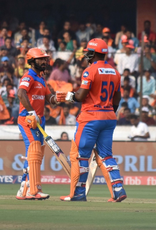 Even though opening batsman Shikhar Dhawan (9) fell to Praveen Kumar, the power-hitting of Warner and Henriques meant that it was smooth sailing for Hyderabad. Warner whacked six fours and four sixes, while his fellow Australian Henriques hit six fours to give Gujarat not even a toehold in the match. Hyderabad were put in firm control during their bowling, by Rashid and Bhuvneshwar. Put in to bat, Gujarat opener Jason Roy's 21-ball 31 threatened Hyderabad early. But Rashid, with his discipline and guile, came and applied the brakes. Struggling opening batsman Brendon McCullum was trapped leg before wicket with a googly from Rashid in the fifth over. In the next over, Roy, who slammed five boundaries, was the next batsmen to go. Roy was caught by Dhawan at the midwicket off a delivery from Bhuvneshwar to leave his side at 37/2. Hyderabad,Gujarat,Rashid Khan,Bhuvneshwar Kumar,Sunrisers Hyderabad,Gujarat Lions,IPL,IPL 2017,Indian Premier League,Indian Premier League 2017