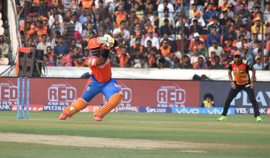 Skipper Suresh Raina (5) and Aaron Finch (3) also failed to step up to the occasion as both were adjudged leg before wicket off Rashid in back-to-back overs. With Gujarat tottering at 57/4 in nine overs, wicketkeeper-batsman Dinesh Karthik (30) and Dwayne Smith (37) played sensible innings by rotating the strike and punishing the bad balls. They built a 56-run partnership for the fifth wicket to steady the fort before Smith ran out of patience and decided to take on Bhuvneshwar. The West Indian failed to pick a slower delivery and the ball ended up in the hands of Vijay Shankar at the deep mid-wicket. With half of their side back in the pavilion, all eyes were on Karthik, who was playing brilliantly in the middle. But Ashish Nehra smashed Gujarat's hopes as he dismissed Karthik with a short ball which saw the batsman trying to scoop and being caught by wicketkeeper Naman Ojha. Hyderabad,Gujarat,Rashid Khan,Bhuvneshwar Kumar,Sunrisers Hyderabad,Gujarat Lions,IPL,IPL 2017,Indian Premier League,Indian Premier League 2017