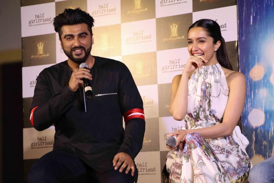 Bollywood actors Arjun Kapoor and Shraddha Kapoor at the trailer of his upcoming film "Half Girlfriend" in Mumbai on April 10, 2017. Arjun Kapoor and Shraddha Kapoor,Arjun Kapoor,Shraddha Kapoor,Half Girlfriend,Half Girlfriend trailer,Half Girlfriend trailer launch,Half Girlfriend trailer launch pics,Half Girlfriend trailer launch images,Half Girlfriend trailer launch photos,Half Girlf