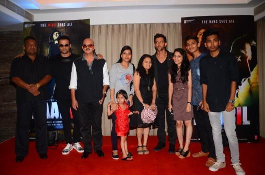 Bollywood actors Ronit Roy, Rohit Roy, Hrithik Roshan, Yami Gautam, Rakesh Roshan and filmmaker Sanjay Gupta during the meet and greet with fans for the film Kaabil in Mumbai on April 11, 2017.