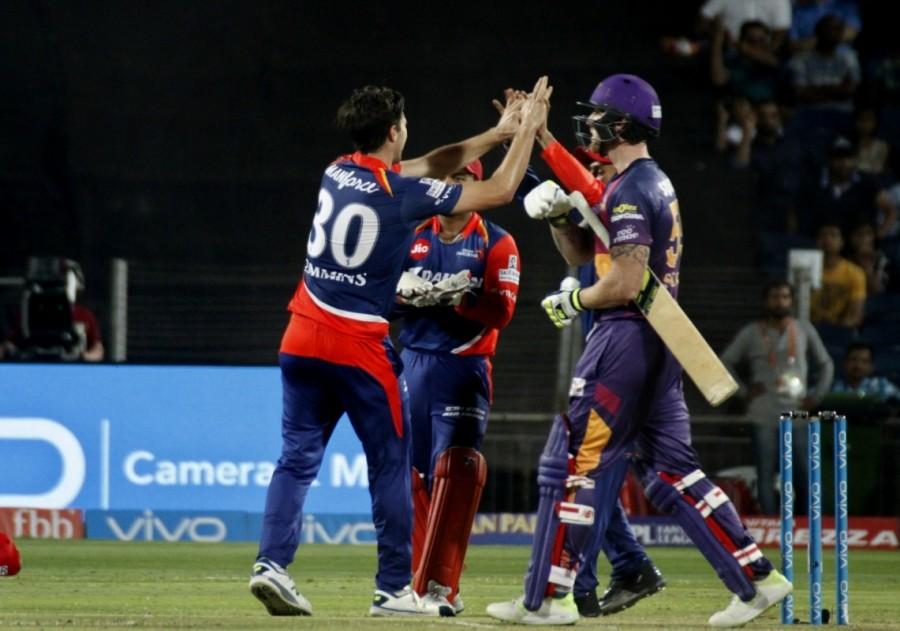 Coming back for his second spell, Cummins then dealt a fiery blow to the hosts with the key wicket of Stokes. Stokes wasn't looking too comfortable against the pace of Cummins, and he was undone in his attempt to pull one bowled at 148 kph only resulted in a bottom edge to Pant. Pune's weakness with the bat in the absence of regular skipper Steve Smith was clearly out when the hosts lost half the side by the eighth over with just 55 runs on the board. Former skipper Mahendra Singh Dhoni (11) and veteran all-rounder Rajat Bhatia (16) also failed to make any vital contributions. Dhoni, who slammed Nadeem for a six in the previous over, lasted only 14 deliveries before Mishra saw the Ranchi stumper's back. Mishra then dented Pune's hopes with the wicket of Bhatia in his very next over after the Delhi all-rounder faced 17 balls. Delhi Daredevils,Pune Supergiant,Indian Premier League,Indian Premier League 2017,IPL,IPL 2017,Sanju Samson