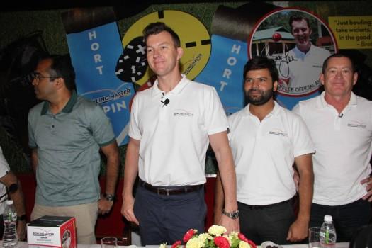 Former Australian pacer and the product brand ambassador Brett Lee spotted during the launch of 'Bowling Master', in Mumbai.