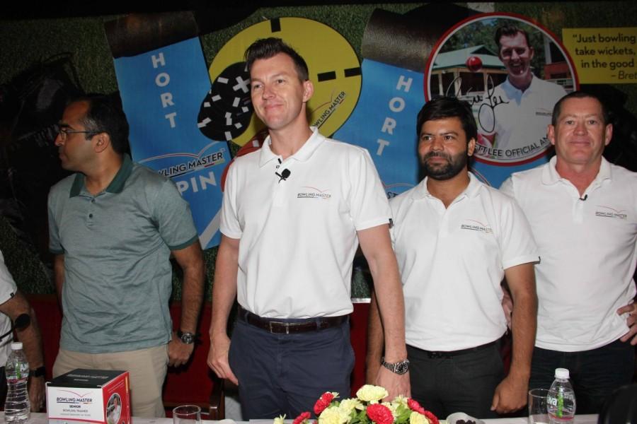 Former Australian pacer and the product brand ambassador Brett Lee spotted during the launch of 'Bowling Master', in Mumbai. Brett Lee,Australian pacer Brett Lee,Bowling Master partnership,Bowling Master,Bowling Master partnership with Amazon