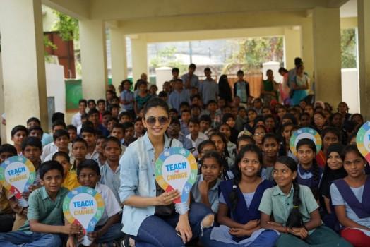 South Indian actress Rakul Preet Singh volunteers with Teach for Change.