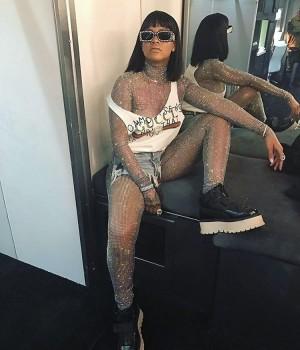 Leggy Rihanna wears diamond-encrusted bodysuit at Coachella.