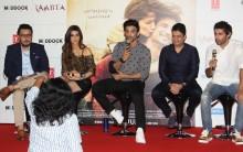 Bollywood Actors Sushant Singh Rajput and Kriti Sanon during the Trailer launch of film Raabta in Mumbai on April 16, 2017.