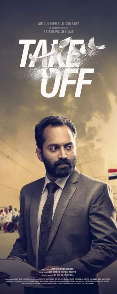 Take Off is a Malayalam thriller film directed by Mahesh Narayan and produced by Shebin Backer and Anto Joseph. Starring Parvathy, Kunchacko Boban, Fahadh Faasil, Prakash Belawadi in the lead role. Parvathy,Kunchacko Boban,Fahadh Faasil,Prakash Belawadi