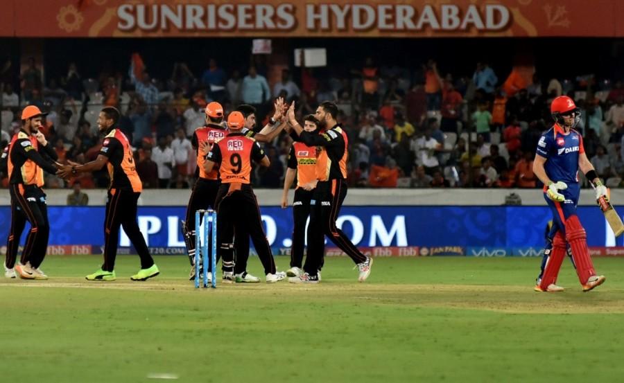 With the scoreboard reading 12/1, Williamson joined Dhawan and both forged a 136-run partnership for the second wicket in 14.2 overs before the former was sent packing in the 17th over by Morris. The Kiwi skipper, who blasted six boundaries and five sixes in his 51-ball knock, tried to flick a full length delivery but got a top-edge to the deep mid-wicket and Iyer then completed a diving catch to dismiss Williamson. With three overs remaining and new batsman Yuvraj Singh (3) at the crease, Dhawan, who was playing as support for Williamson, shifted gears and started attacking Delhi bowlers. After slamming a couple of boundaries, Dhawan was also dismissed by Morris in the 19th over. Sunrisers Hyderabad,Delhi Daredevils,Hyderabad beat Delhi,Rajiv Gandhi International Stadium,Indian Premier League,Indian Premier League 2017,IPL,IPL 2017,Mohammed Siraj,Sanju Samson,Karun Nair,Rishabh Pant