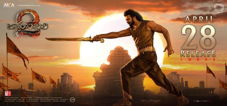 Poster of filmmaker S.S. Rajamouli's magnum opus "Baahubali 2: The Conclusion" released ahead of the movie's worldwide release on April 28. Prabhas,Rana Daggubati,Baahubali 2: The Conclusion,Baahubali 2,Baahubali 2 poster,Baahubali 2 movie poster,Baahubali release poster,Baahubali release,Baahubali 2 release poster,baahubali 2 posters