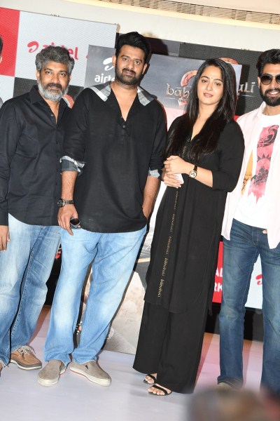 Celebs like Prabhas, Rana Daggubati, Anushka Shetty and SS Rajamouli at Baahubali 2 sims launch. Prabhas,Rana Daggubati,Anushka Shetty,SS Rajamouli,Baahubali 2,Baahubali 2 sims launch,Baahubali 2 sim launch,Baahubali 2 sim launch pics,Baahubali 2 sim launch images,Baahubali 2 sim launch stills,Baahubali 2 sim launch pictures,Baahubali 2 sim launch ph