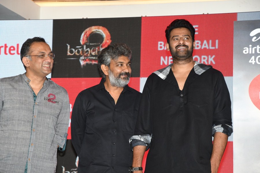 Celebs like Prabhas, Rana Daggubati, Anushka Shetty and SS Rajamouli at Baahubali 2 sims launch. Prabhas,Rana Daggubati,Anushka Shetty,SS Rajamouli,Baahubali 2,Baahubali 2 sims launch,Baahubali 2 sim launch,Baahubali 2 sim launch pics,Baahubali 2 sim launch images,Baahubali 2 sim launch stills,Baahubali 2 sim launch pictures,Baahubali 2 sim launch ph