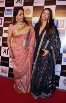 Bollywood actress Hema Malini and Aishwarya Rai Bachchan spotted during Dadasaheb Phalke Excellence Awards 2017, in Mumbai on April 21, 2017.