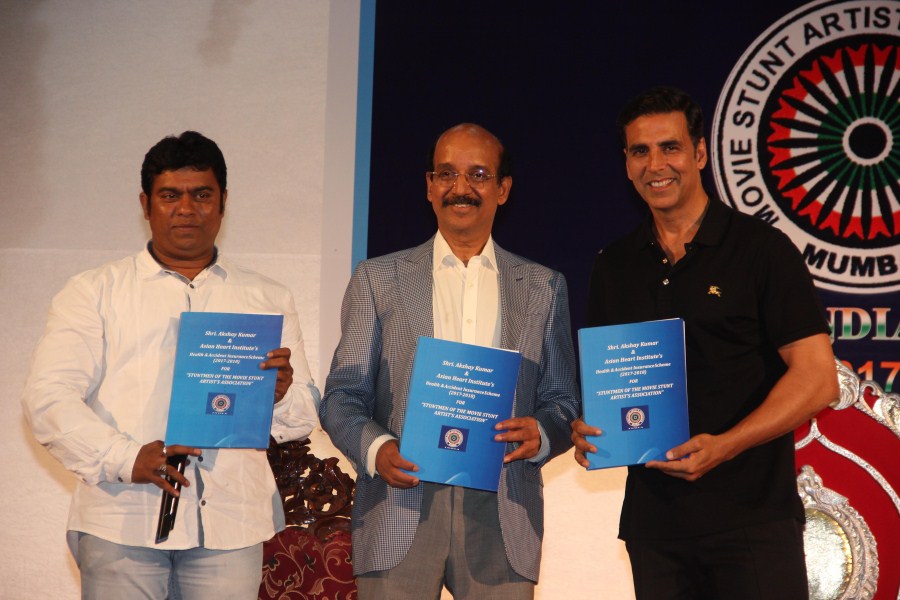 Bollywood actor Akshay Kumar spotted during the launch of Insurance Scheme for stunt performers, in Mumbai on April 24, 2017. Akshay Kumar,Insurance Scheme for Stunt Performers,actor Akshay Kumar,Akshay Kumar pics,Akshay Kumar images,Akshay Kumar stills,Akshay Kumar pictures,Akshay Kumar photos,Akshay Kumar new pics,Akshay Kumar new images,Akshay Kumar new stills