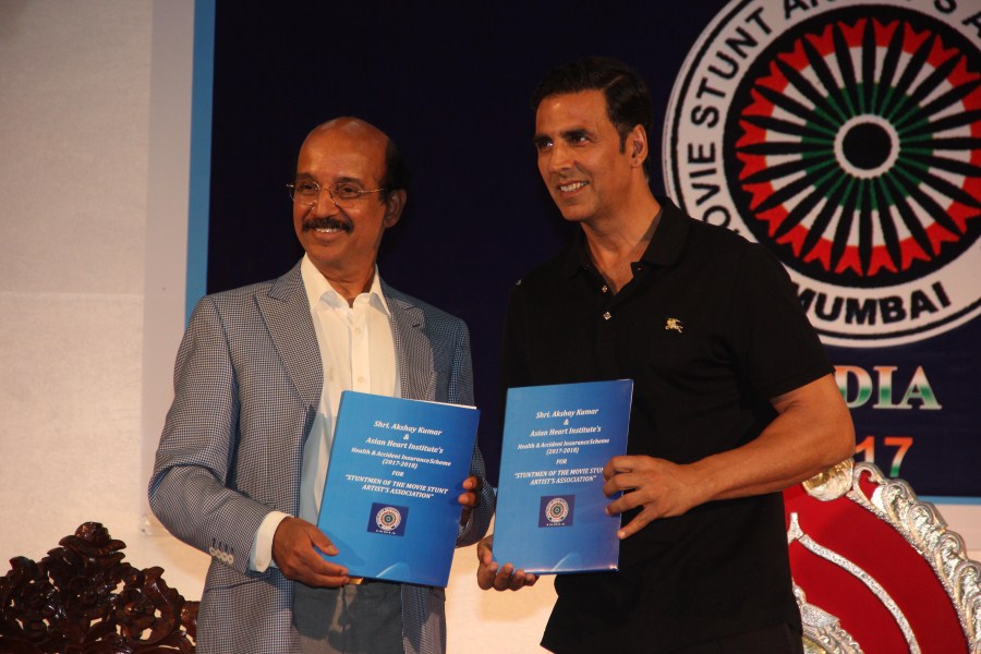 Bollywood actor Akshay Kumar spotted during the launch of Insurance Scheme for stunt performers, in Mumbai on April 24, 2017. Akshay Kumar,Insurance Scheme for Stunt Performers,actor Akshay Kumar,Akshay Kumar pics,Akshay Kumar images,Akshay Kumar stills,Akshay Kumar pictures,Akshay Kumar photos,Akshay Kumar new pics,Akshay Kumar new images,Akshay Kumar new stills