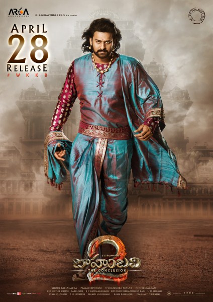 Poster of filmmaker S.S. Rajamouli's magnum opus "Baahubali 2: The Conclusion" released ahead of the movie's worldwide release on April 28. Prabhas,Rana Daggubati,Baahubali 2: The Conclusion,Baahubali 2,Baahubali 2 poster,Baahubali 2 movie poster,Baahubali release poster,Baahubali release,Baahubali 2 release poster,baahubali 2 posters