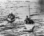 Titanic lifeboats on their way to the Carpathia following the sinking of the Titanic on 15 April 1912.