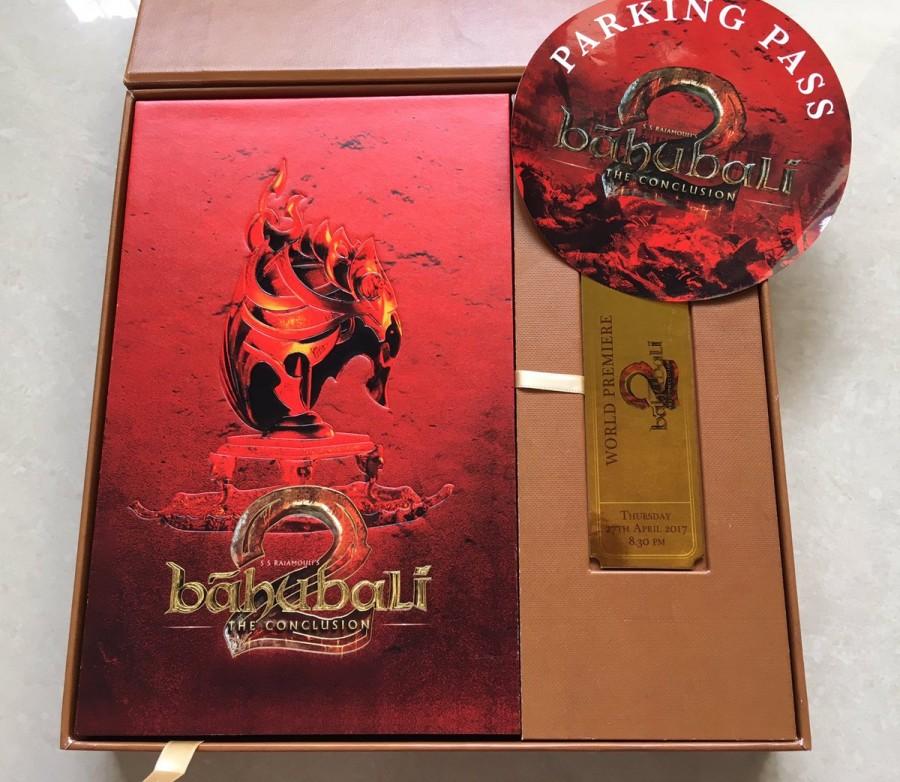 Baahubali 2 premiere invites are as grand as SS Rajamouli's film in Mumbai on 27 April. Baahubali 2 premiere,Baahubali 2,Baahubali 2 premiere show,SS Rajamouli,Prabhas,Anushka Shetty,Tamannaah Bhatia,Rana Daggubati,Baahubali 2 premiere show pics,Baahubali 2 premiere show images,Baahubali 2 premiere show stills,Baahubali 2 premiere show pictu
