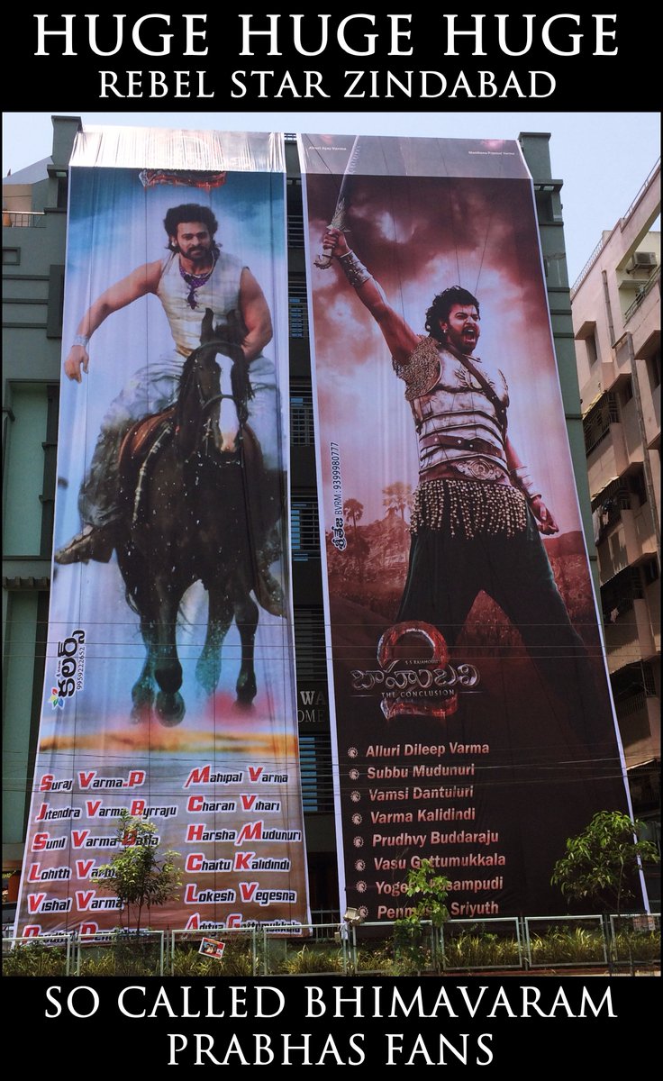 Fans make huge cutouts of Baahubali 2 stars Prabhas, Rana Daggubati and SS Rajamouli. Baahubali 2,Bahubali 2,Baahubali 2 cutouts,SS Rajamouli,Baahubali 2 stars,Prabhas,Rana Daggubati,S S Rajamouli