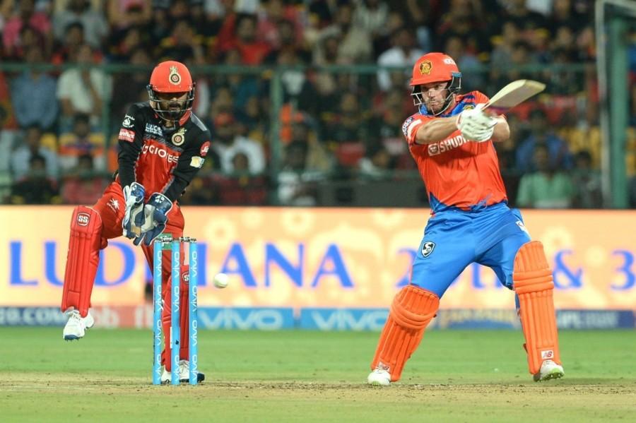 This was the second successive match in which the big three guns of the RCB batting line-up -- Chris Gayle, Virat Kohli and de Villiers -- proved to be a damp squib. Negi was the highest scorer for the hosts with 32 runs off 19 balls which included three boundaries and two sixes. Kedar Jadhav, who smashed 31 runs off 18 deliveries, was the only other RCB batsman who managed to trouble the Gujarat bowlers. For Gujarat, Australian pacer Andrew Tye returned figures of 3/12 while left-arm spinner Ravindra Jadeja also picked up a couple of wickets. RCB skipper Virat Kohli was the first to go when he picked out Finch at short fine leg while attempting a big shot off young pacer Basil Thampi. Tye then took consecutive wickets with the first two balls of the next over. He struck a crucial blow with his very first ball of the match when he induced an outside edge off the dangerous Gayle with wicket-keeper Dinesh Karthick doing the honours behind the stumps. The Australian pacer then produced a similar delivery to remove Travis Head, whose edge travelled to Raina at first slip. Royal Challengers Bangalore,Gujarat Lions,Gujarat Lions thrash Royal Challengers Bangalore,Indian Premier League,Indian Premier League 2017,IPL,IPL 10,IPL 2017,Chinnaswamy Stadium