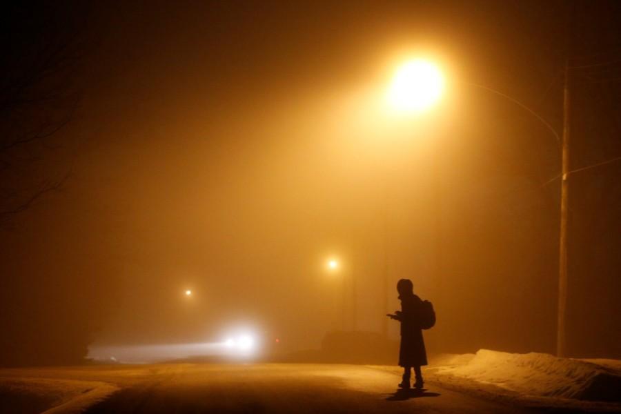 A Royal Canadian Mounted Police (RCMP) vehicle approaches as a migrant stands on a residential street after crossing the Canada-U.S. border in Emerson, Manitoba. Minnesota,Manitoba,Minnesota to Manitoba,asylum,Migrants,Donald Trump,Canadian border