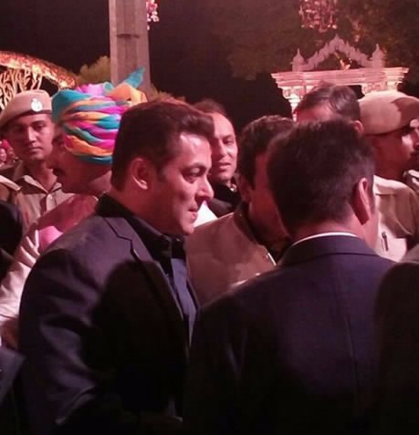 The venue was split into two as the Jaimala took place on one side while the pheras happened on the other. The mandap (where the pheras or rounds take place) was majestic in gold with an amphitheatre like setting around it where the guests could witness the matrimonial rituals. Devotional singer Prem Khushwaha played the live music at the wedding. Salman Khan,actor Salman Khan,Varun Chaudhary,Anushree Tongya,superstar Salman Khan,Sri Lankan Prime Minister Ranil Wickremesinghe,Ranil Wickremesinghe,Binod Chaudhary,Binod Chaudhary son