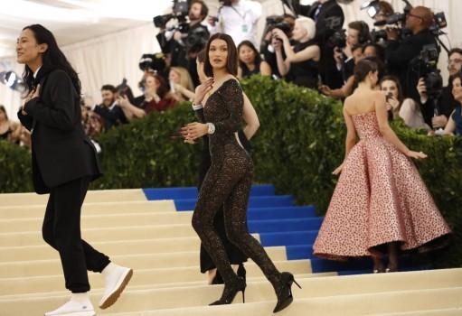 Bella Hadid prowls in Sexy Catsuit at Met Gala 2017.