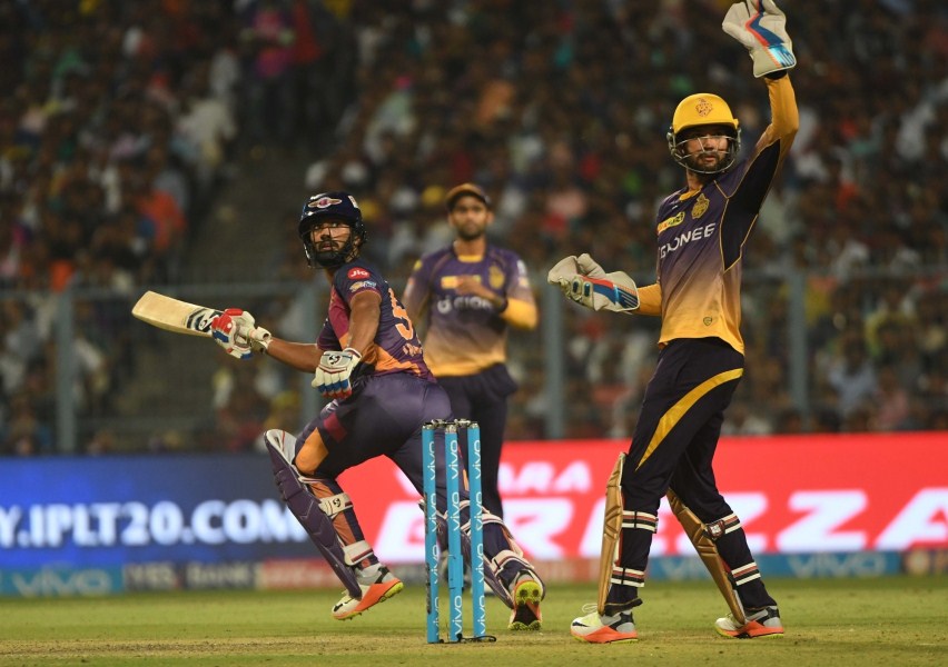 Earlier, the New Zealand all-rounder Grandhomme's 36 and Manish Pandey's 37 saved KKR the blushes as the hosts recovered from a top-order collapse to post 155/8. Jaydev Unadkat (2/28) and Washington Sundar (2/18) were the best bowlers for Pune. Grandhomme (36 of 19 balls) and Pandey (37 of 19 balls) joined hands when their side were tottering at 55/4 to stitch together a 48-run stand for the fifth wicket. Suryakumar Yadav (30 off 16 not out) struck some lusty blows at the death hitting two consecutive fours and a six off Unadkat who leaked 21 runs in the penultimate over. Sans the services of their best batsman Robin Uthappa -- out with a niggle, the hosts' batting lacked zip losing three wickets for just 41 runs in the Powerplay. Sunil Narine was the first to go, not connecting with the ball in the first five deliveries to finally give bowler Unadkat an easy catch in his follow through. Rahul Tripathi,Rahul Tripathi IPL 2017,Rahul Tripathi India cricket,IPL 10,Pune defeat KKR,Indian Premier League,Indian Premier League 2017,Kolkata Knight Riders,Rising Pune Supergiant