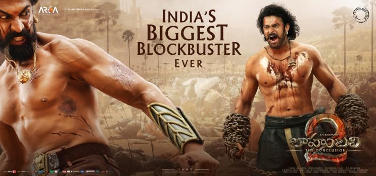 Prabhas, Rana Daggubati, Anushka Shetty, Tamannaah's Baahubali 2 poster.