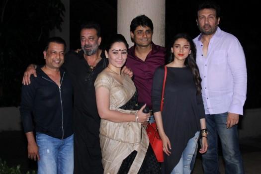 Bollywood actors Sanjay Dutt, Aditi Rao Hydari, Manyata Dutt, Producer Sandeep Singh and actor Shekhar Suman during the celebration of the film Bhoomi completion in Mumbai on May 5, 2017.