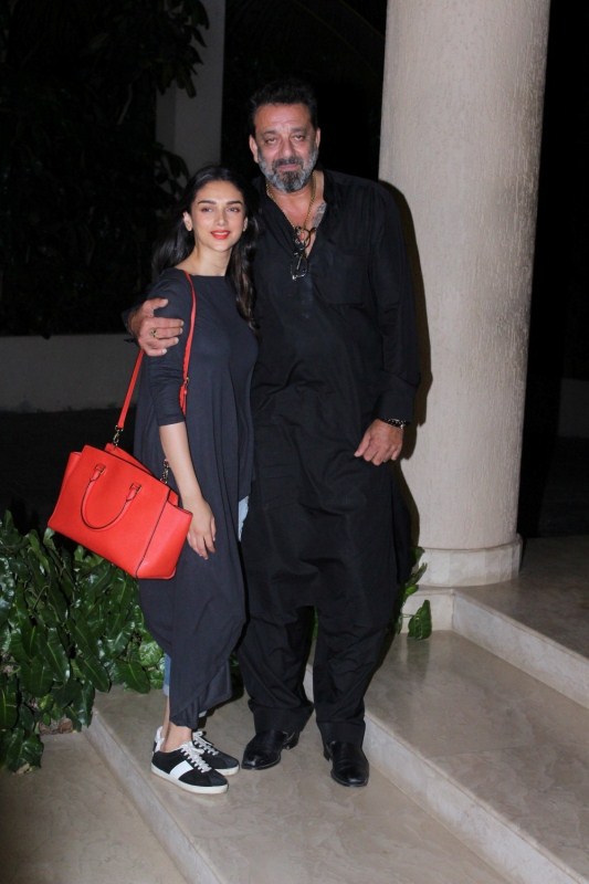 Bollywood actors Aditi Rao Hydari and Sanjay Dutt during the celebration of the film Bhoomi completion in Mumbai on May 5, 2017. Sanjay Dutt,Aditi Rao Hydari,Manyata Dutt,Producer Sandeep Singh and actor Shekhar Suman,Bhoomi,sanjay dutt bhoomi shooting