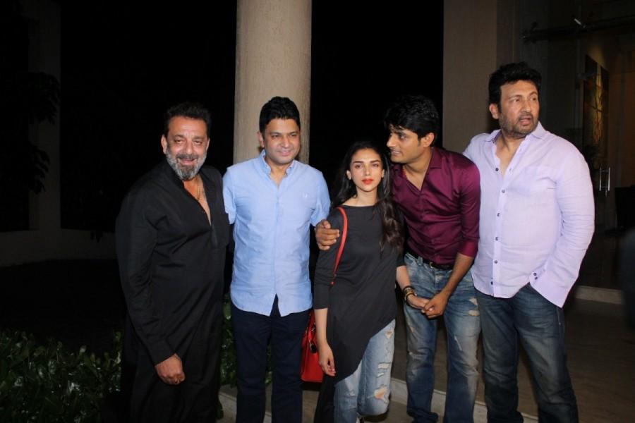 Bollywood actors Sanjay Dutt, Aditi Rao Hydari, Manyata Dutt, Producer Sandeep Singh and actor Shekhar Suman during the celebration of the film Bhoomi completion in Mumbai on May 5, 2017. Sanjay Dutt,Aditi Rao Hydari,Manyata Dutt,Producer Sandeep Singh and actor Shekhar Suman,Bhoomi,sanjay dutt bhoomi shooting