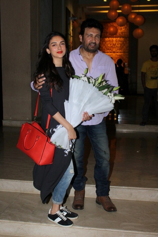 Actors Aditi Rao Hydari and Shekhar Suman during the celebration of the film Bhoomi completion in Mumbai on May 5, 2017. Sanjay Dutt,Aditi Rao Hydari,Manyata Dutt,Producer Sandeep Singh and actor Shekhar Suman,Bhoomi,sanjay dutt bhoomi shooting