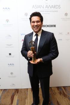 Cricketing Legend Sachin Tendulkar who is looking forward to the release of his upcoming biographical drama, Sachin: A Billion Dreams continues to receive accolades for his exceptional body of work. The master blaster attended the The Asian Awards yesterday at the London Hilton on Park Lane. Widely regarded as one of the greatest batsmen of all time, Tendulkar was honoured with the prestigious Fellowship Award. He follows previous winners, Indian composer/musician Ravi Shankar and actors Jackie Chan and Ben Kingsley. The recently released trailer of the much-awaited biographical drama, 'Sachin: A Billion Dreams' which traces the journey of Sachin Tendulkar who lorded the pitch over his brilliant 24-year international career and represented the hopes and aspirations of millions of people across the country, has received a raving response from all quarters and has created an audience awaiting the release of the film.