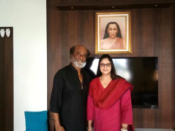 Yesteryear leading south Indian actress and All India Mahila Congress General Secretary Nagma recently met her Baasha co-star Rajinikanth at his Poes Garden residence in Chennai. Nagma meets Rajinikanth,Nagma,Rajinikanth,All India Mahila Congress General Secretary Nagma,Nagma with Rajinikanth,Superstar Rajinikanth