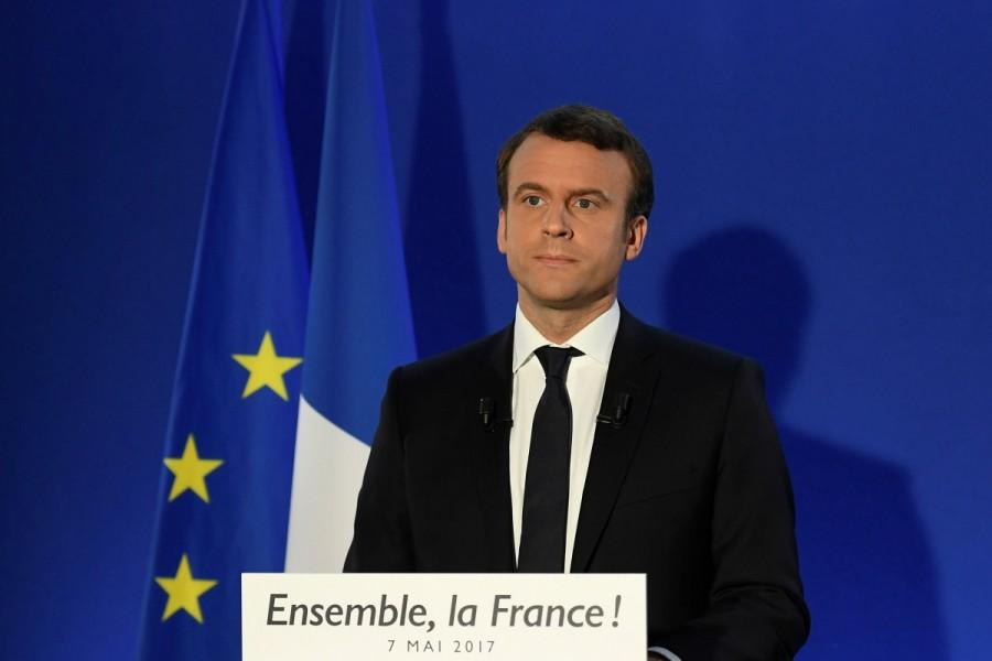 President-elect Emmanuel Macron delivers a speech at his campaign headquarters in Paris. French election,Emmanuel Macron,Emmanuel Macron wins French election,Marine Le Pen,European Union