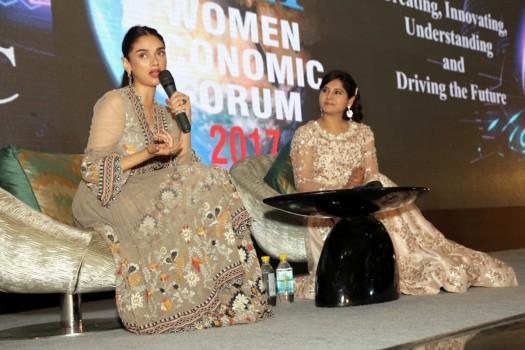 Bollywood actress Aditi Rao Hydari addressed a gathering of delegates of Women Economic Forum - 2017 in New Delhi on May 8, 2017.